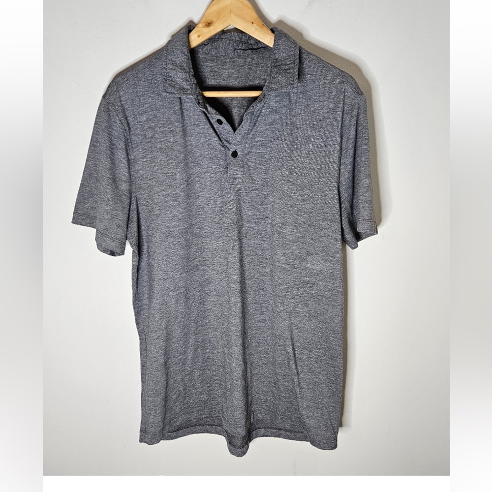Lululemon Evolution Short Sleeve Polo Shirt Pique Fabric Heathered Black Men's L